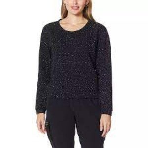 Laila Ali Elastic-Hem Speckled French Terry Knit Sweatshirt